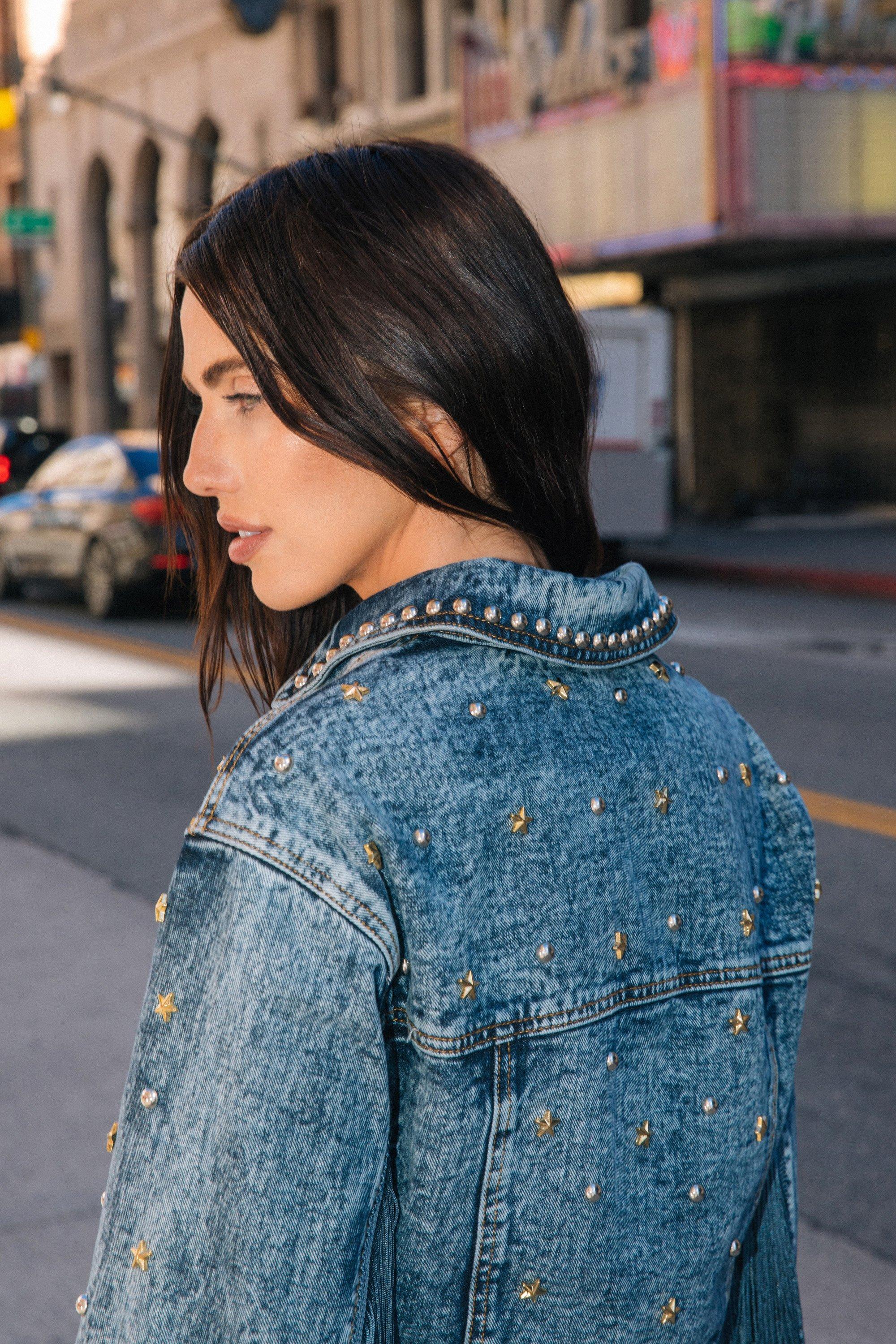 Studded denim outlet jacket